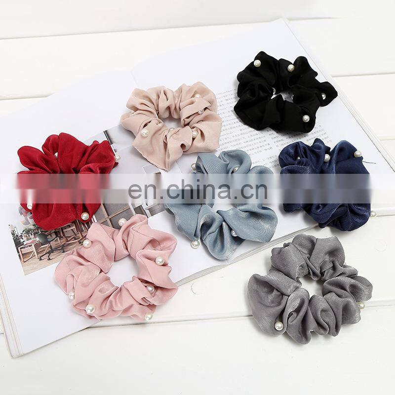 Women Pearl Elastic Rubber Bands Headwear Headband Girls Scrunchies Solid Silk Hair Tie Rope Ring Hair Accessories free shipping