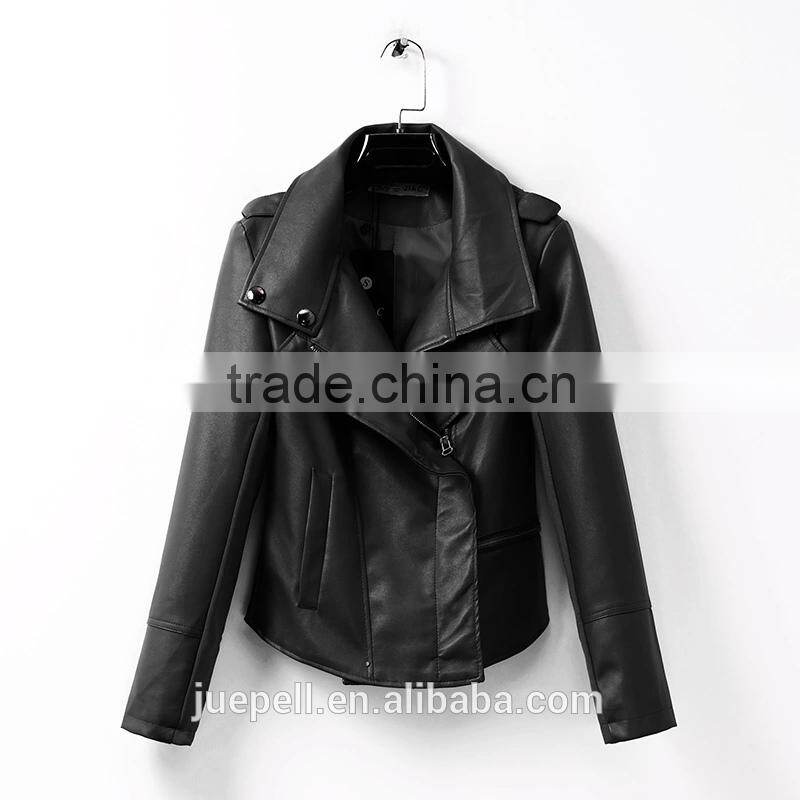 Zippered Faux Leather Moto jacket/ fashion women 's PU leather jacket