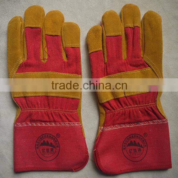 Cow split leather industrial safety winter working gloves with full linning