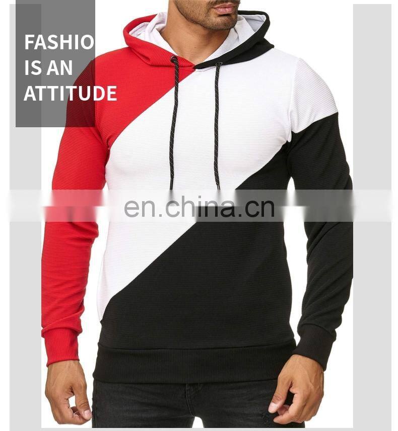 Wholesale custom brand spring and autumn 3D stair cloth striped sweater, personalized color matching hooded loose large size men