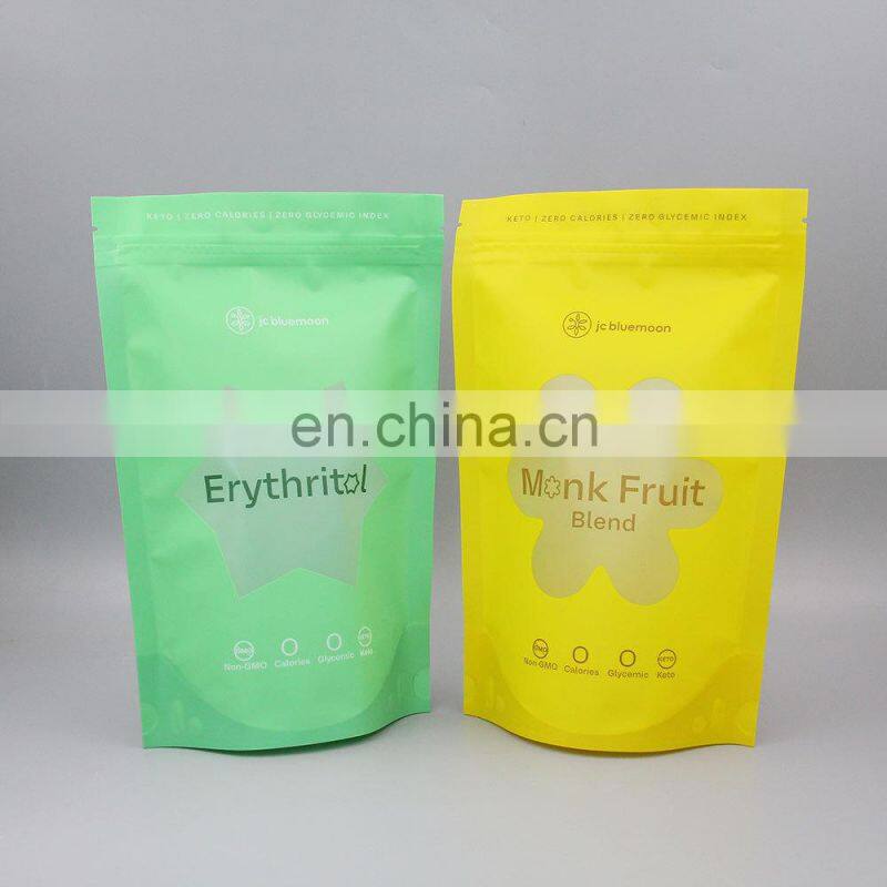 Reseal plastic bags custom powder coffee etythritol sugar food packaging stand up pouches for zipper