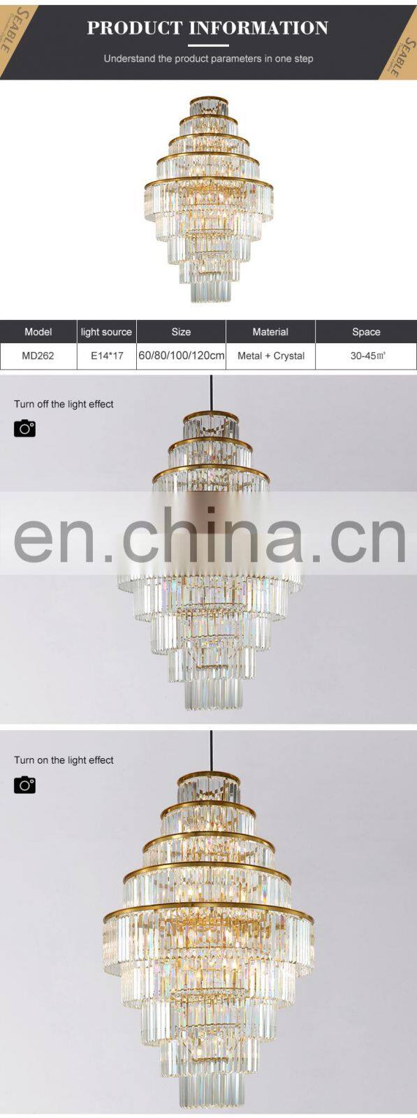 Luxury Indoor Decoration Lighting Home Villa Hotel Crystal LED Hanging Lamp