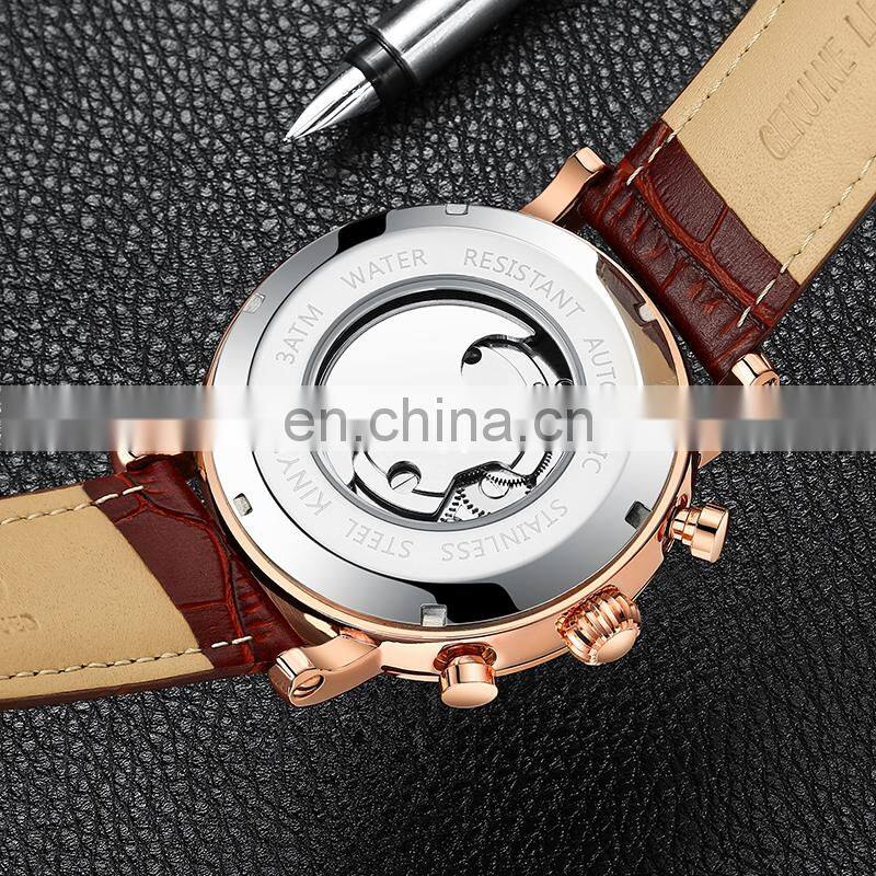 KINYUED J025 Men's Mechanical Watch Leather Belt Automatic Calendar Auto Date Luxury Men Watches