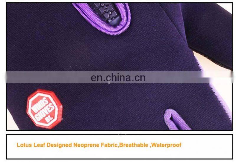 Wholesale Waterproof purple neoprene fabric with touchscreen fingers outdoor sport diving protective glove