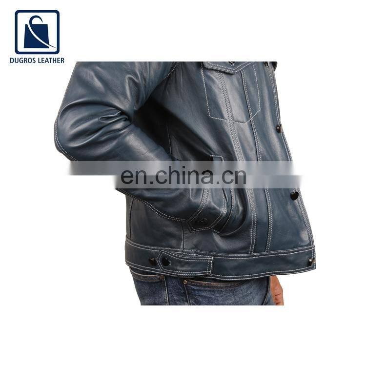 Contrast Matching Unique Design Fashion Designer Men Genuine Leather Jacket Manufacturer
