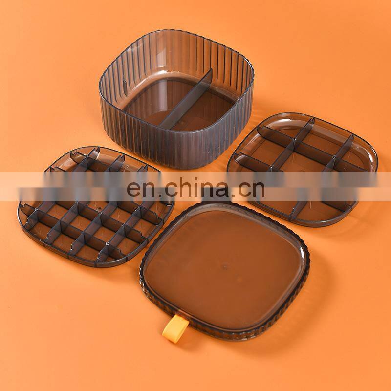 Plastic Jewelry Box Transparent Portable 3 Layer Compartment Square Ring Earring Storage Case Organizer