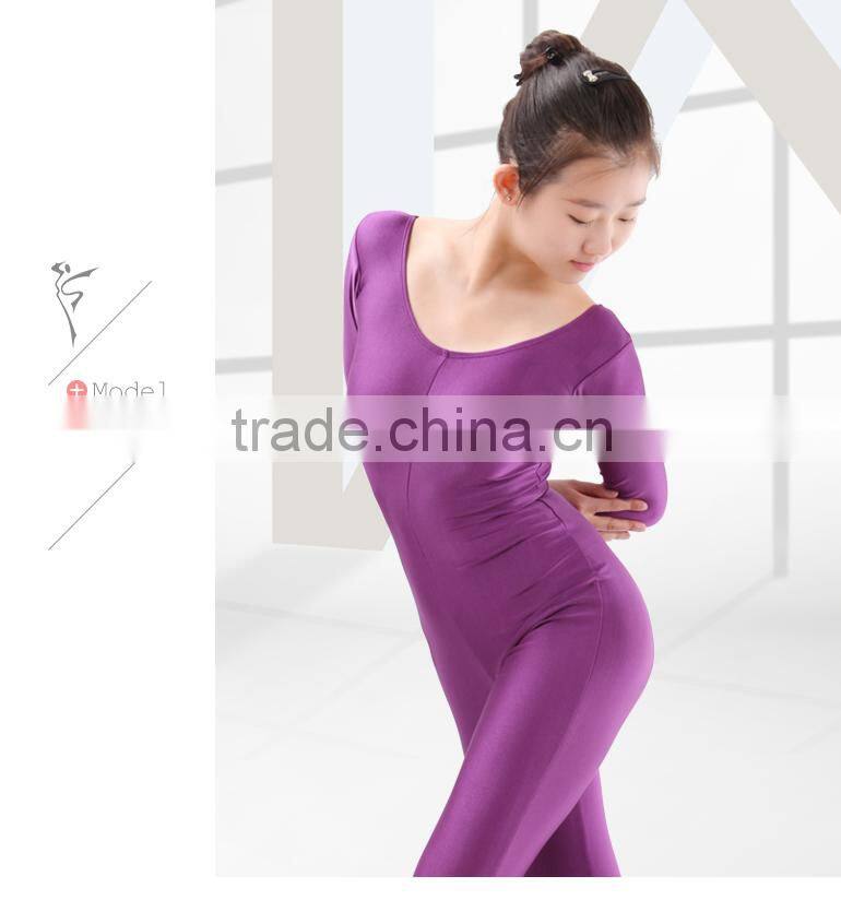 Shiny Unitard, Long Sleeve Leotard with Pants, Ankle Length Pants Leotard (2261)
