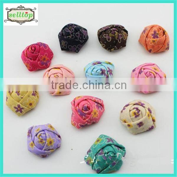 Cheaper hot sale mini 2cm satin fabric flowers for wedding dresses