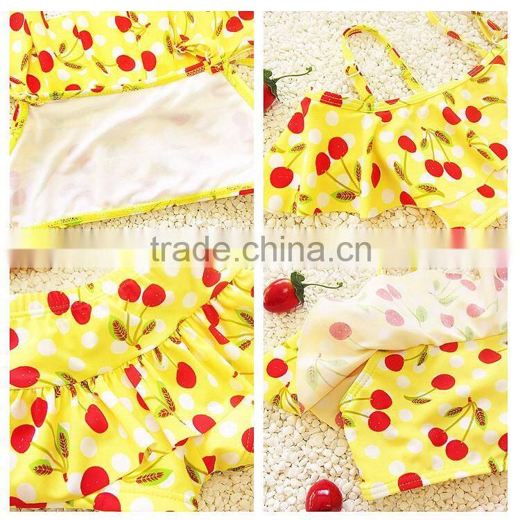 2016 Summer hot sale breathable swomwear baby girl cherry bikini lovely girl beachwear