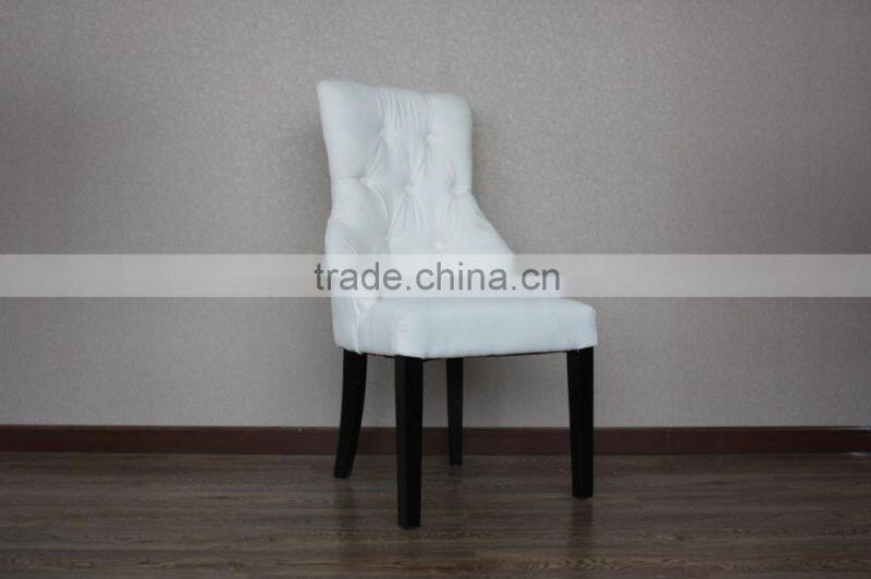 Exquisite wood frame white buttoned tufted Upholstery dining chair
