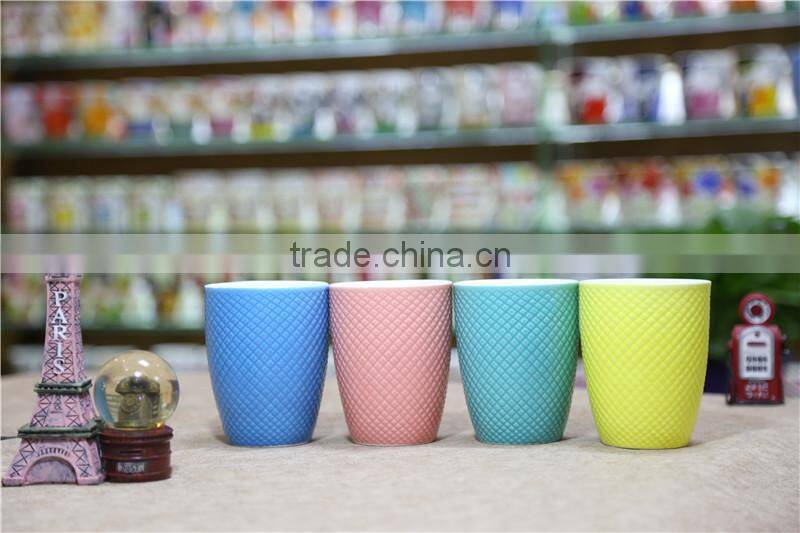 12 OZ embossed and color glazed porcelain hot pink coffee mug