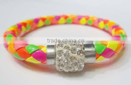 Neon color leather magnet bracelet with fireball