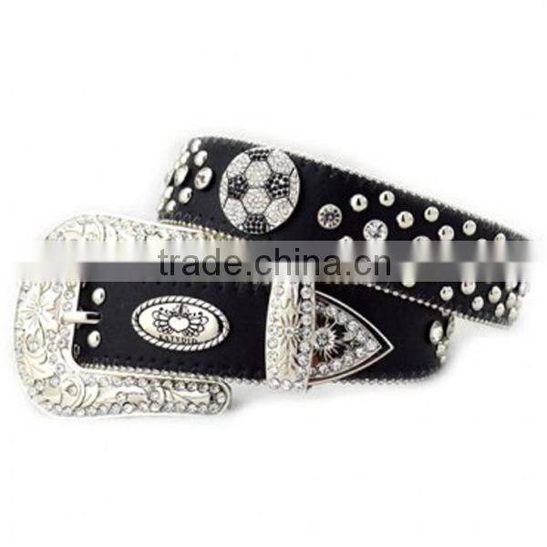 Wholesale Women's Rhinestone Studs Cross Brown Leather Belts