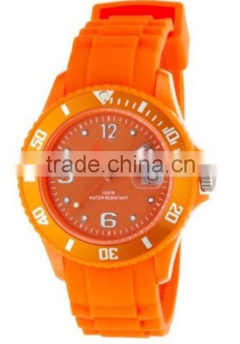 Fashion silicone orange bracelet sport watch with calendar