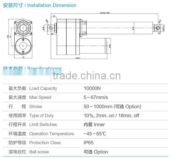 FY015 heavy duty 10000n industry product fast speed linear actuators