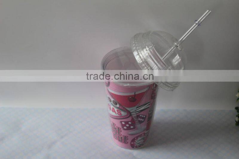 16oz double plastic and paper inserted advertisement mug