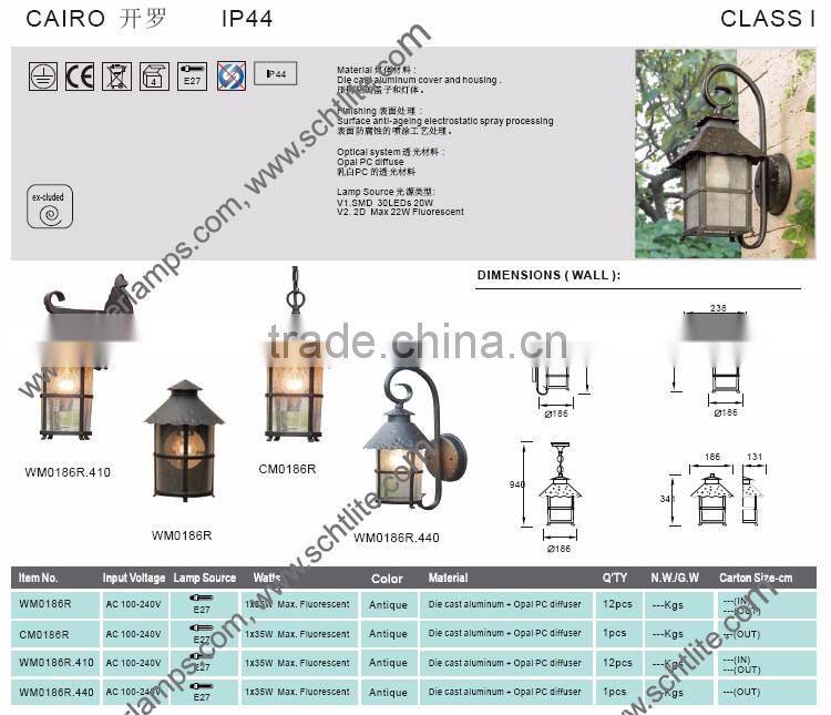 CAIRO outdoor half E27 antique garden cone wall lamp