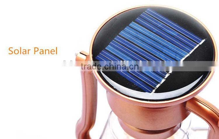 Rechargeable LED solar camping lamp with hand crank