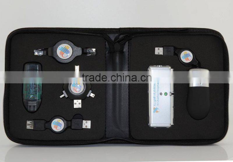 Usb travel kit carrier usb kit with wall charger/car charger/2200mah power bank /adpaters