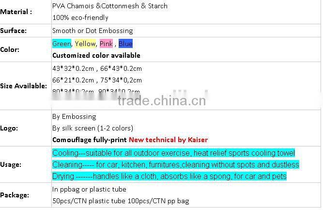 china supply Exercise Sweat Summer instant cool 100%polyester cooling towel