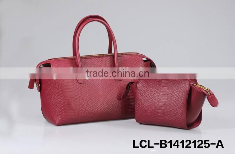 LCL-B1412125-L shining pvc pu bi color customized fashion lady travel weekend tote hand bag