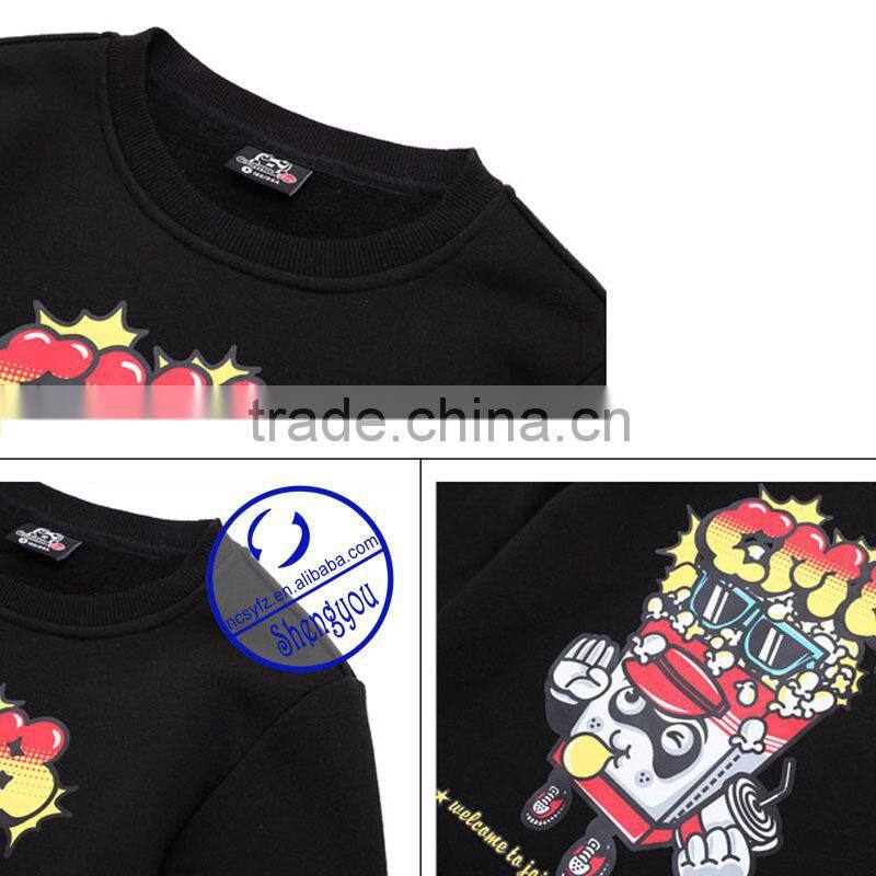 Custom 100% Fleece Polyester Men Black Pullover Printed Hoodie Sweatshirts