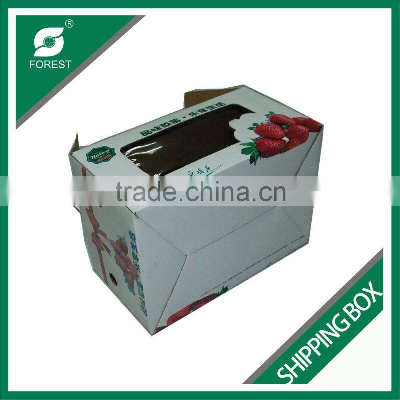 CUSTOMIZED MADE SHIPPING BOX WITH HANDLE FOR STRAWBERRY CORRUGATED BOX FOR GRAPES PACKING WITH PVC WINDOW