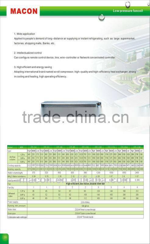hoisting fan coil for heating and cooling ,fan coil units for house or industrial