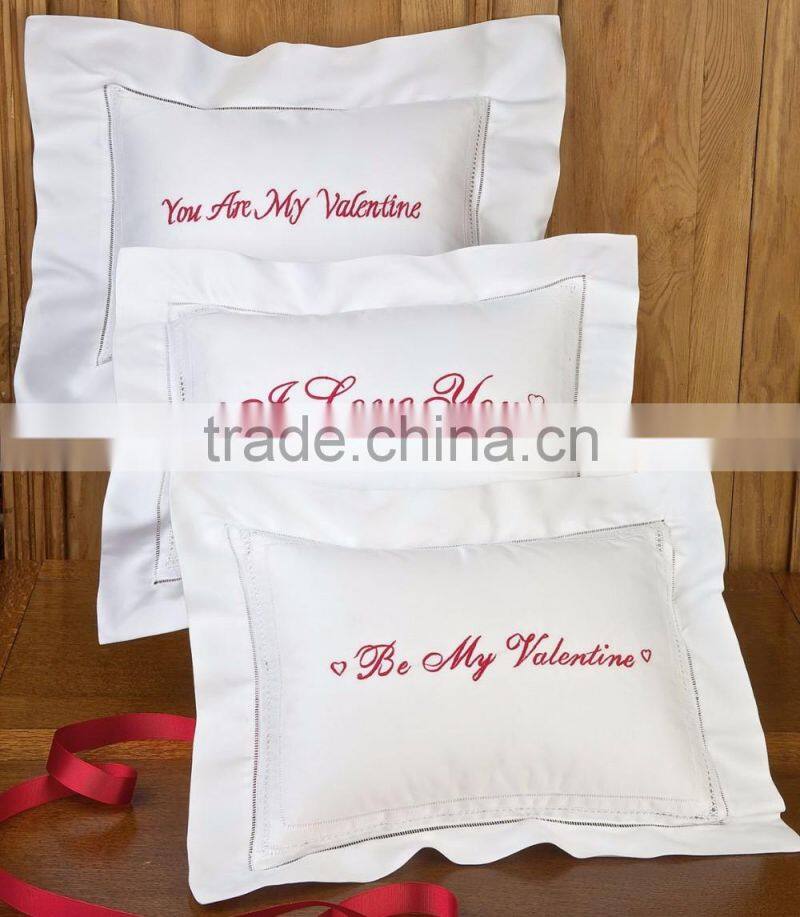 Embroiered message cotton pillow cover