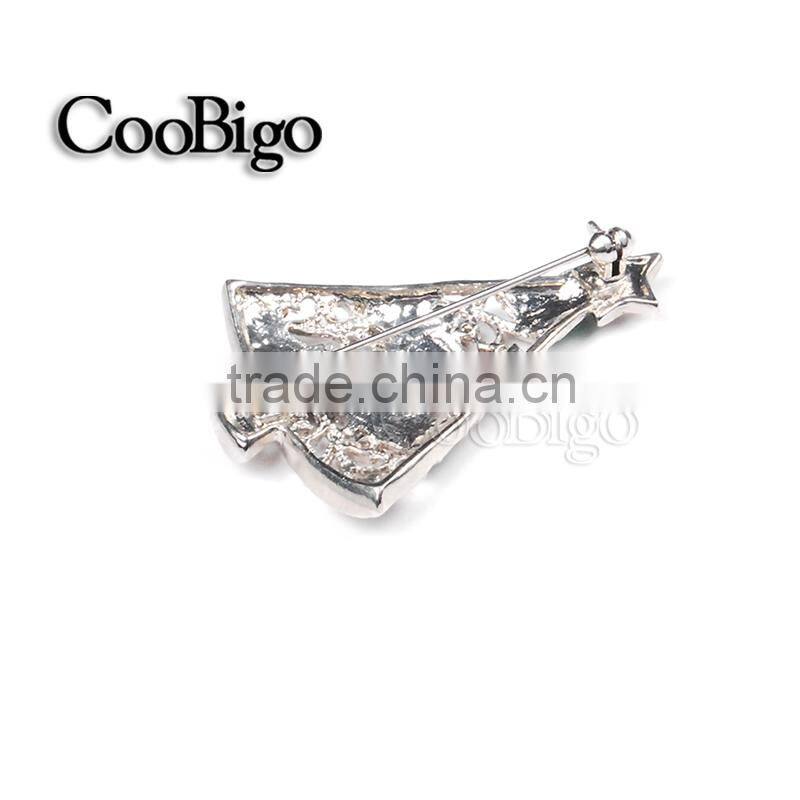 Fashion Jewelry Charming Rhinestone Christmas Tree Pin Brooch Silver Plated Christmas Party Promotion Gift Apparel Accessories