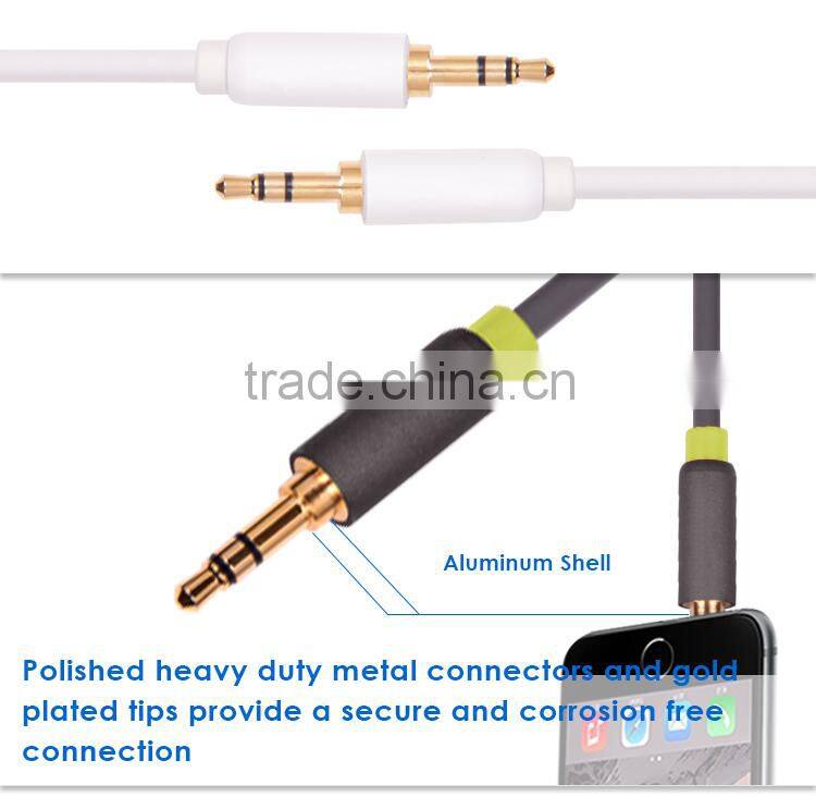 Step Down Design White Metal Shell 3.5mm Male To Male Stereo Audio Car Aux Cable