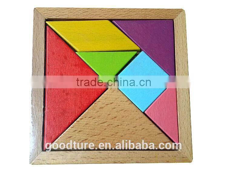 2015 Hot Sale Water Based Painted Colorful Beechwood Tangram