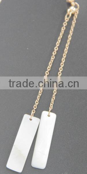 Gold Long Dangle Drop Chain With Rectangle Alloy Stone Earrings