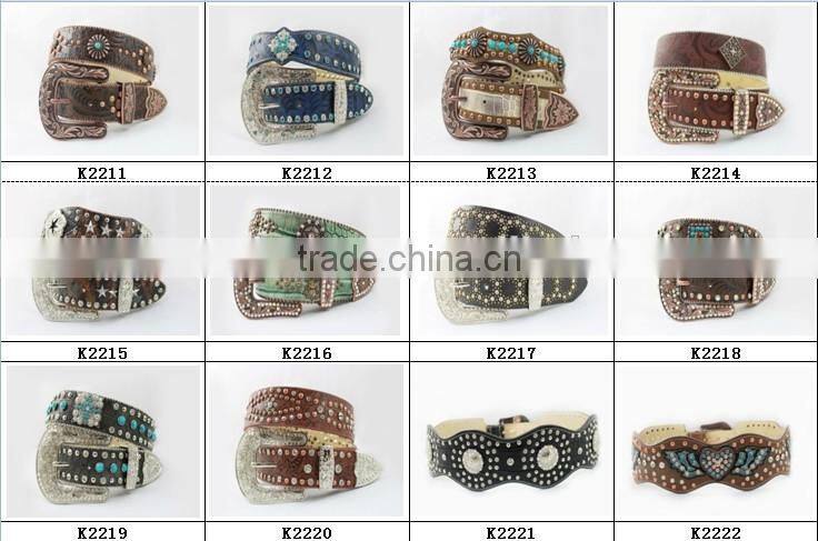 2015 New Design Western Cross Conchos White Croc-Skined Rhinestone Belt
