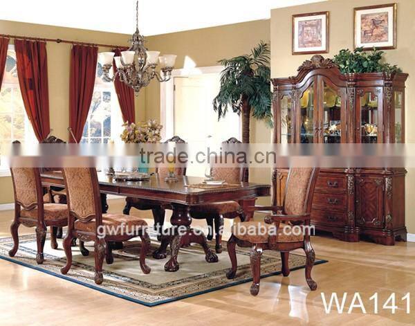 Luxury european handmade long square 6seater marble top dining table and chair pure wood designs WA147