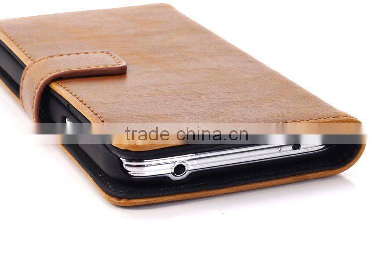 Factory Promotionable Crazy Horse Pattern Leather With Card Bag And Support Stand Cell Case For Samsung S5