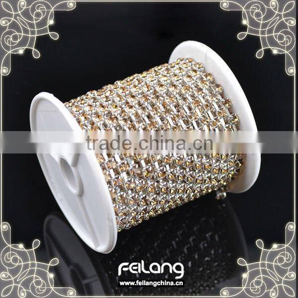 Lt col topaz rhinestone cup chain silver claw,MOQ 50m paypal accepted,sparse chain,rhinestone chain for crown