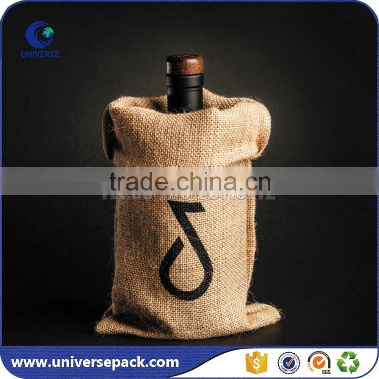 Portable Drawstring Single wine bottle jute bag