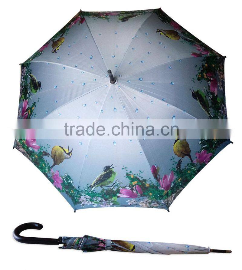 happy bird sublimation printing black wooden umbrella