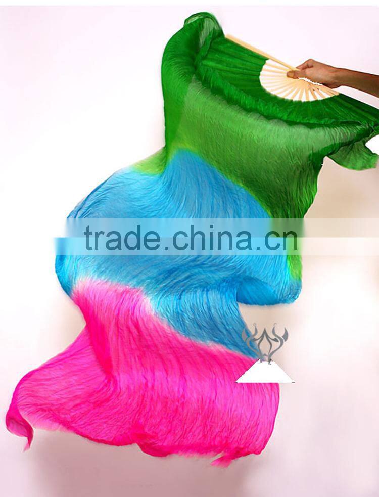 Hot Belly Dance Real Silk Veil Fan in horizontal Three Colors ( DJ1022)