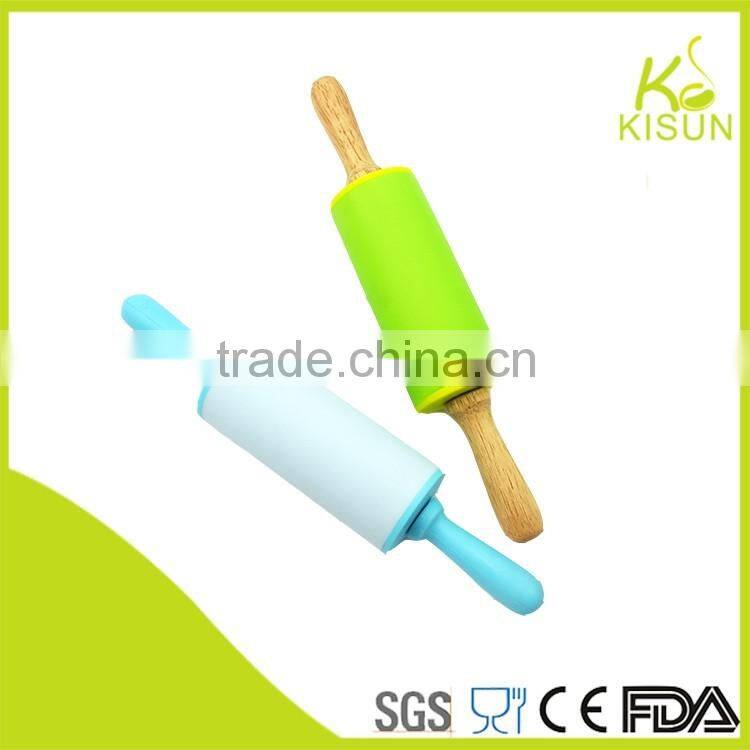 wooden handle mini size baking silicone rolling pin