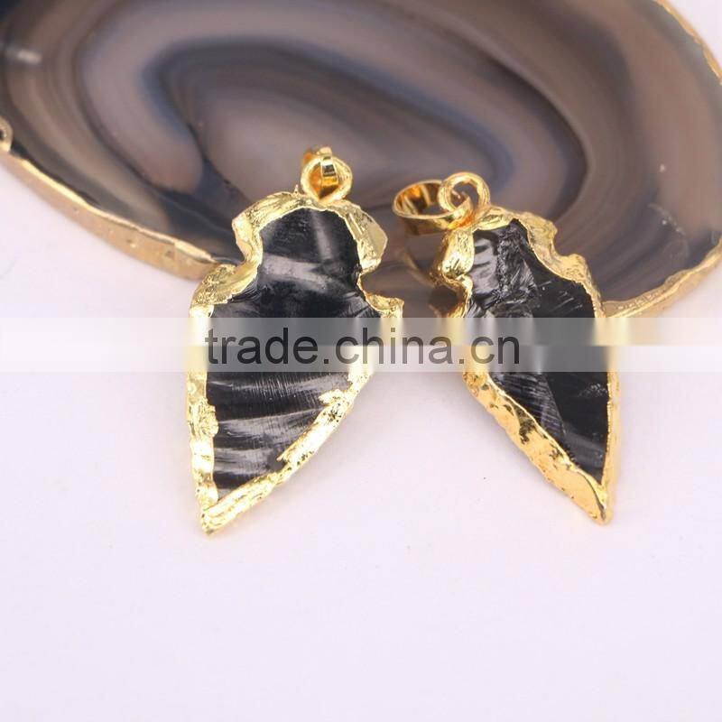 Small Size Gold / Silver Plated Edged Agate Gem stone Druzy Pendant, Arrow Pendant, For Jewelry Making