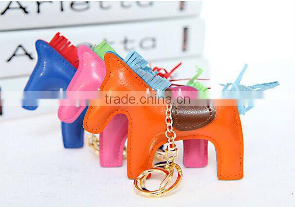 ITANLY style PU pony animals leather keychain with metal keychain keyring