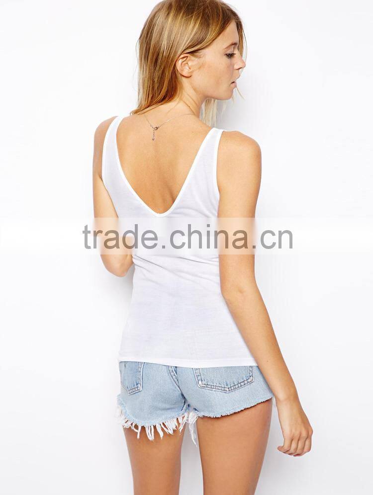 bulk women clothing directly cheap wholesale plain white tank top with v neck and back