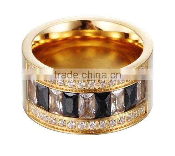Cheap manufacturer OEM stainless steel crystal big gold finger ring