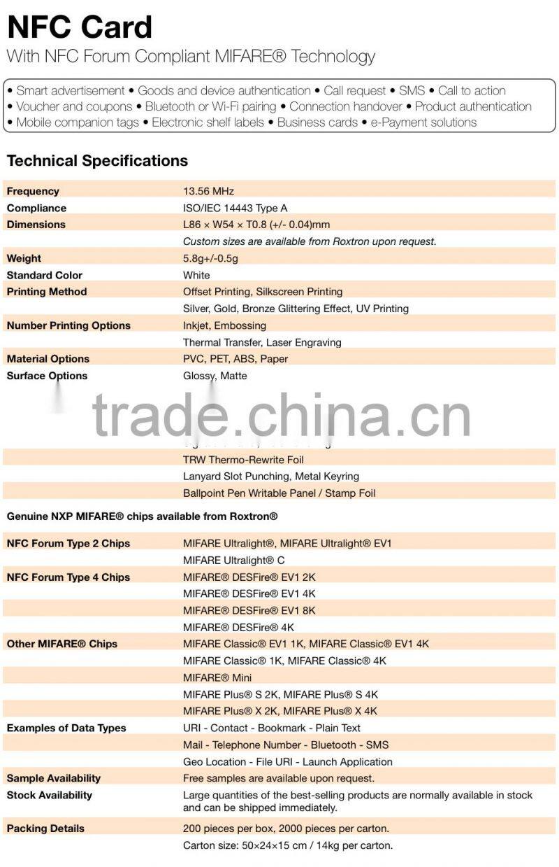 NFC Card for Reward Programme with NFC Forum Compliant Chips (Special Offer from 9-Year Gold Supplier) *