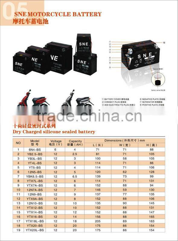 Hot sale Brand Dry Charged Silicone Motorcycle Sealed Battery