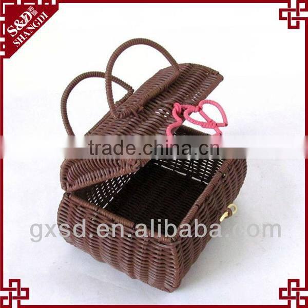 SD Folding mini rattan wicker baskets with handle for storage