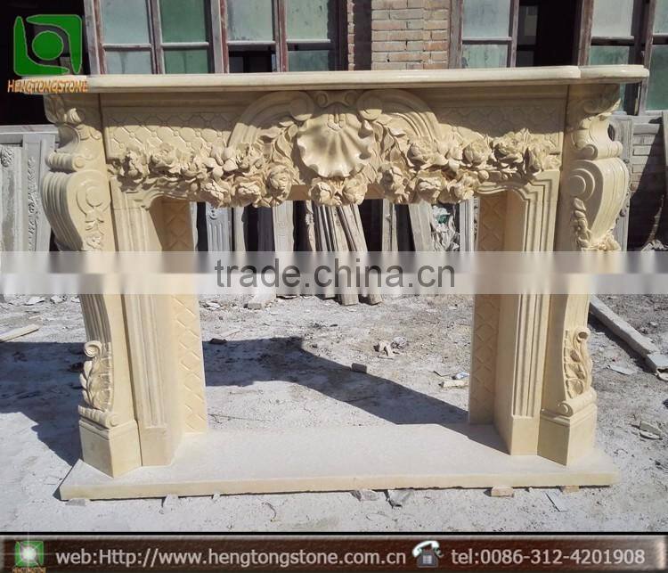 Yellow Marble Flower Fireplace Mantel