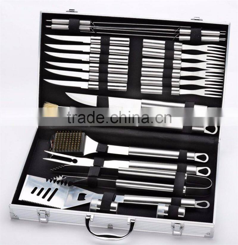 24pcs Premium Stainless Steel BBQ Set with Aluminum Storage Case - Perfect Heavy Duty Professional Outdoor Barbecue Grill Tool A